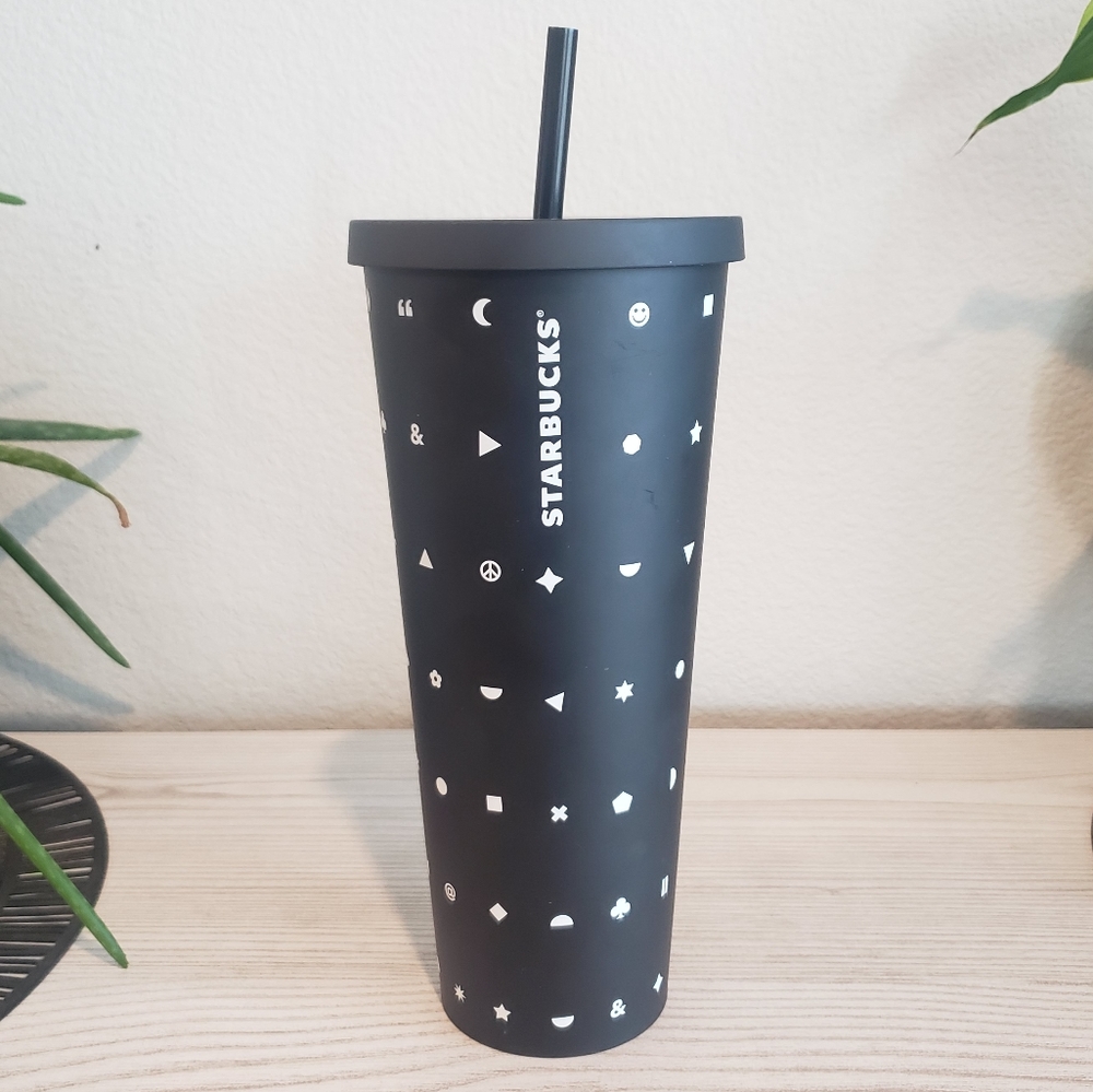 RARE Starbucks EMOJI Black Matte Soft Touch COLD 24oz TUMBLER With Straw & Lid